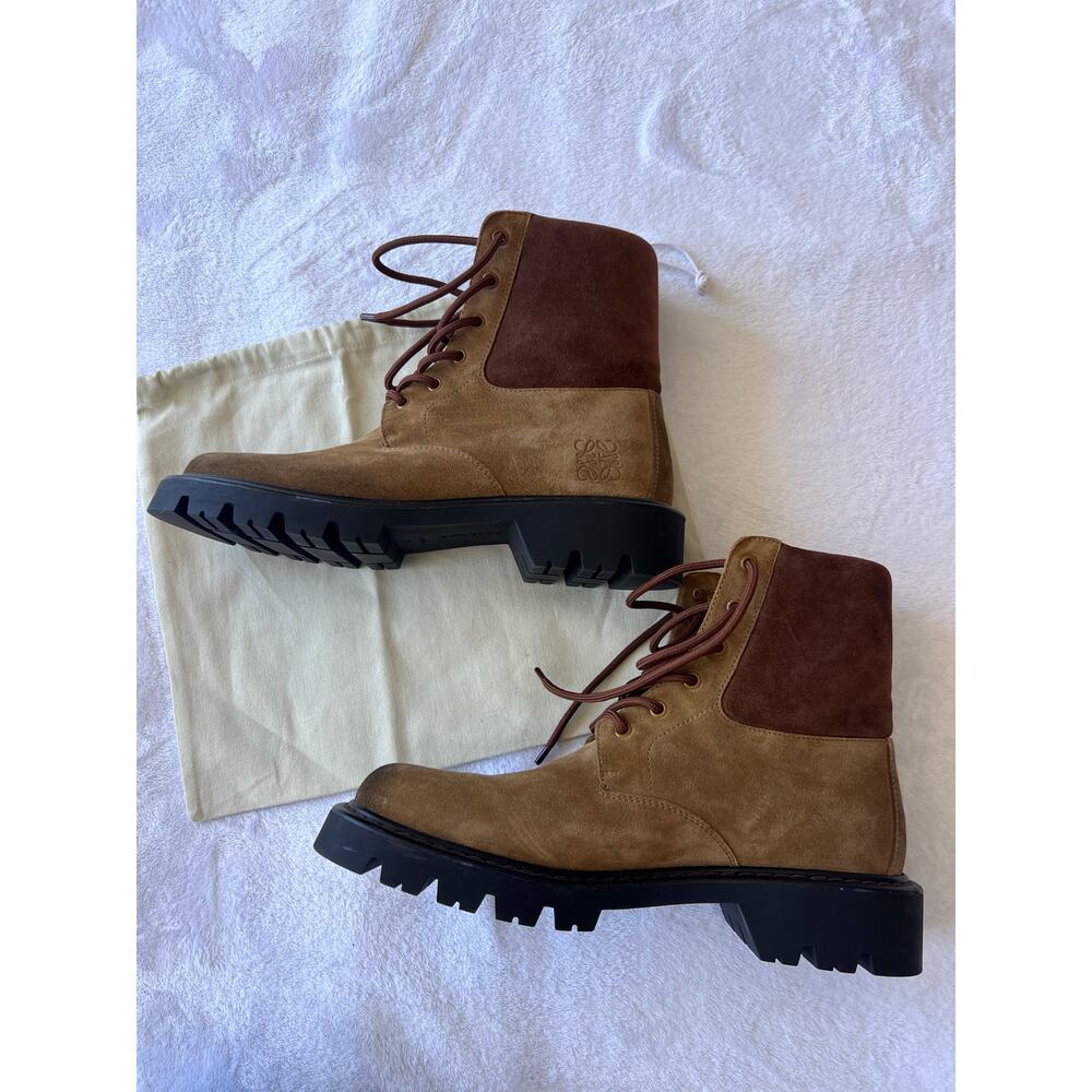 Loewe Sierra Combat Boots Tobacco Brown Suede Lug Sole Men’s Luxury EU 44 - Picture 4 of 8